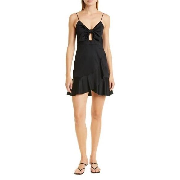 NEW Alice & Olivia Hilda Black Cutout Fit & Flare Satin Dress Size 2 - Picture 1 of 8